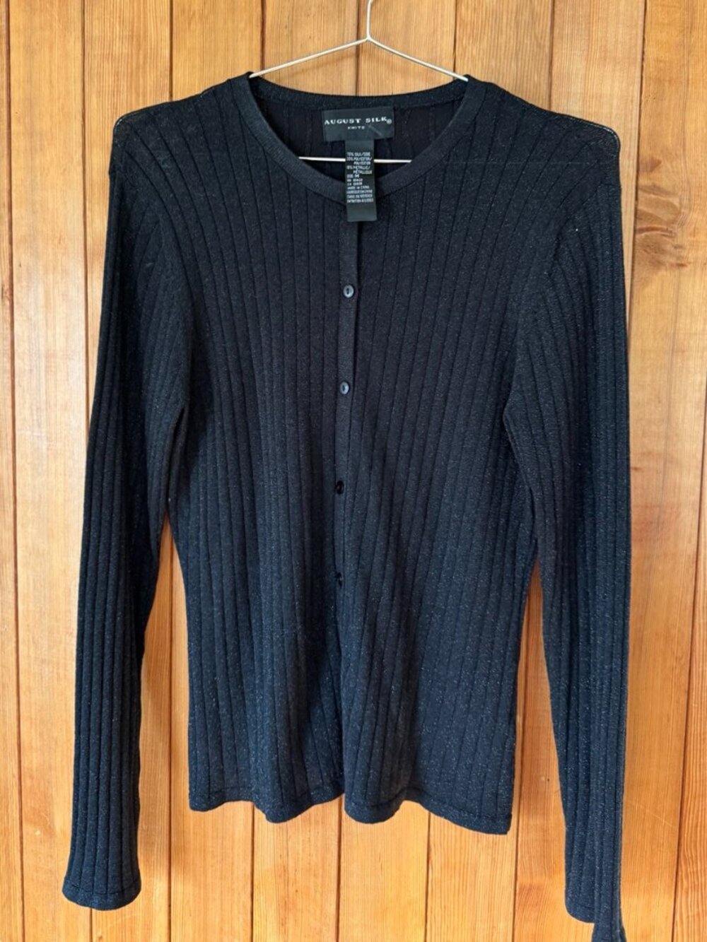 Silk Black Metallic Ribbed Holiday Cardigan Size M
